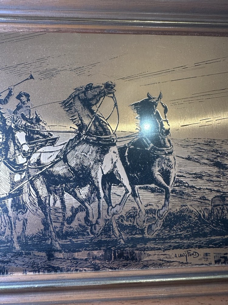 Vintage Clock Signed Copper Etching Horse Etchmasters Wall Framed UK Handmade