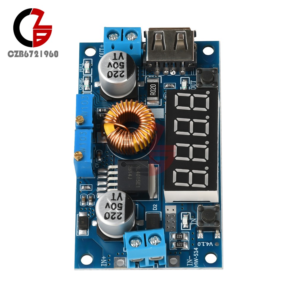 Adjustable 5A CC/CV Power Step-down Charge Module LED Driver W/ USB Voltmeter
