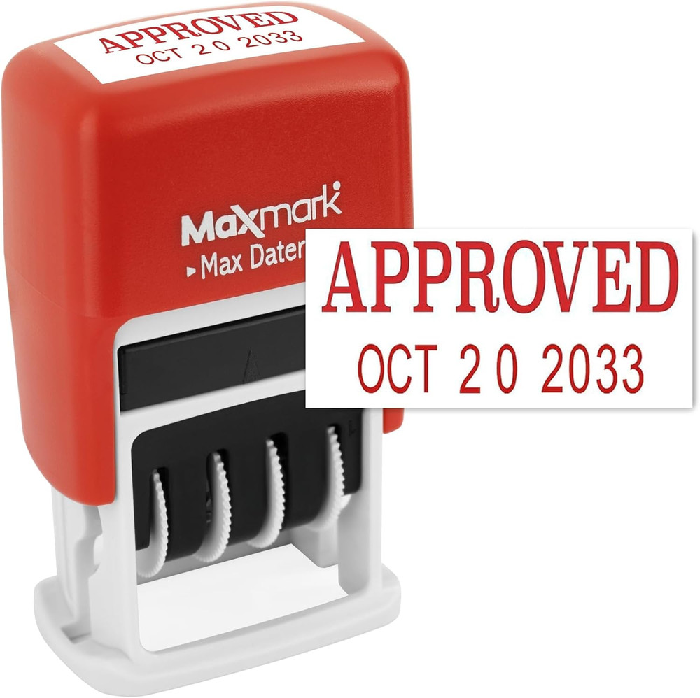 Maxmark Self-Inking Rubber Date Office Stamp with Approved Phrase & Date