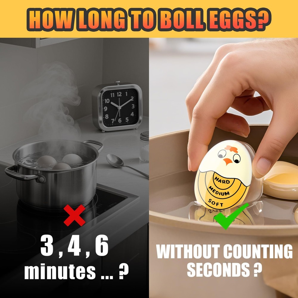 Egg Timer Yellow 2pcs for Hard Boiled Eggs Soft Boiled Color Changing Indicator