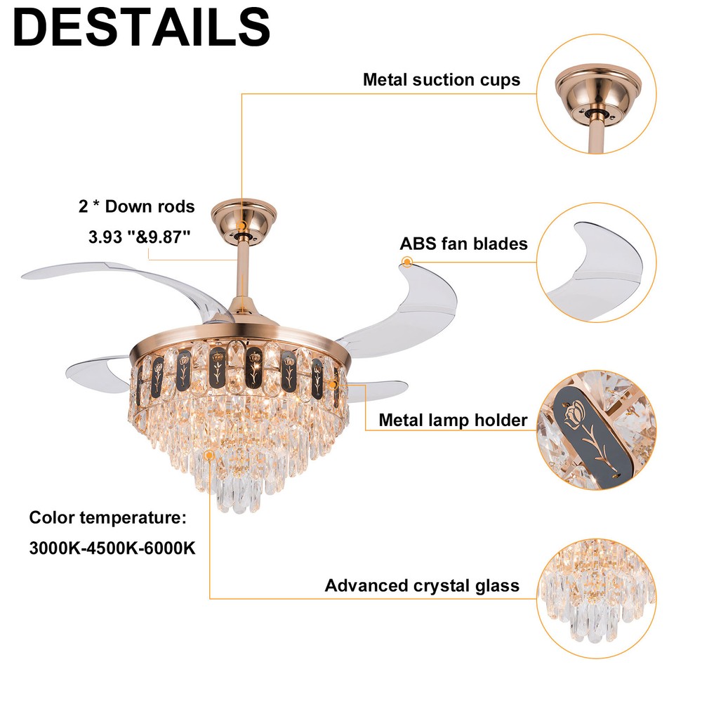 42 Inch 110V LED Ceiling Fan Adjustable Ceiling Light Fan With Remote Control