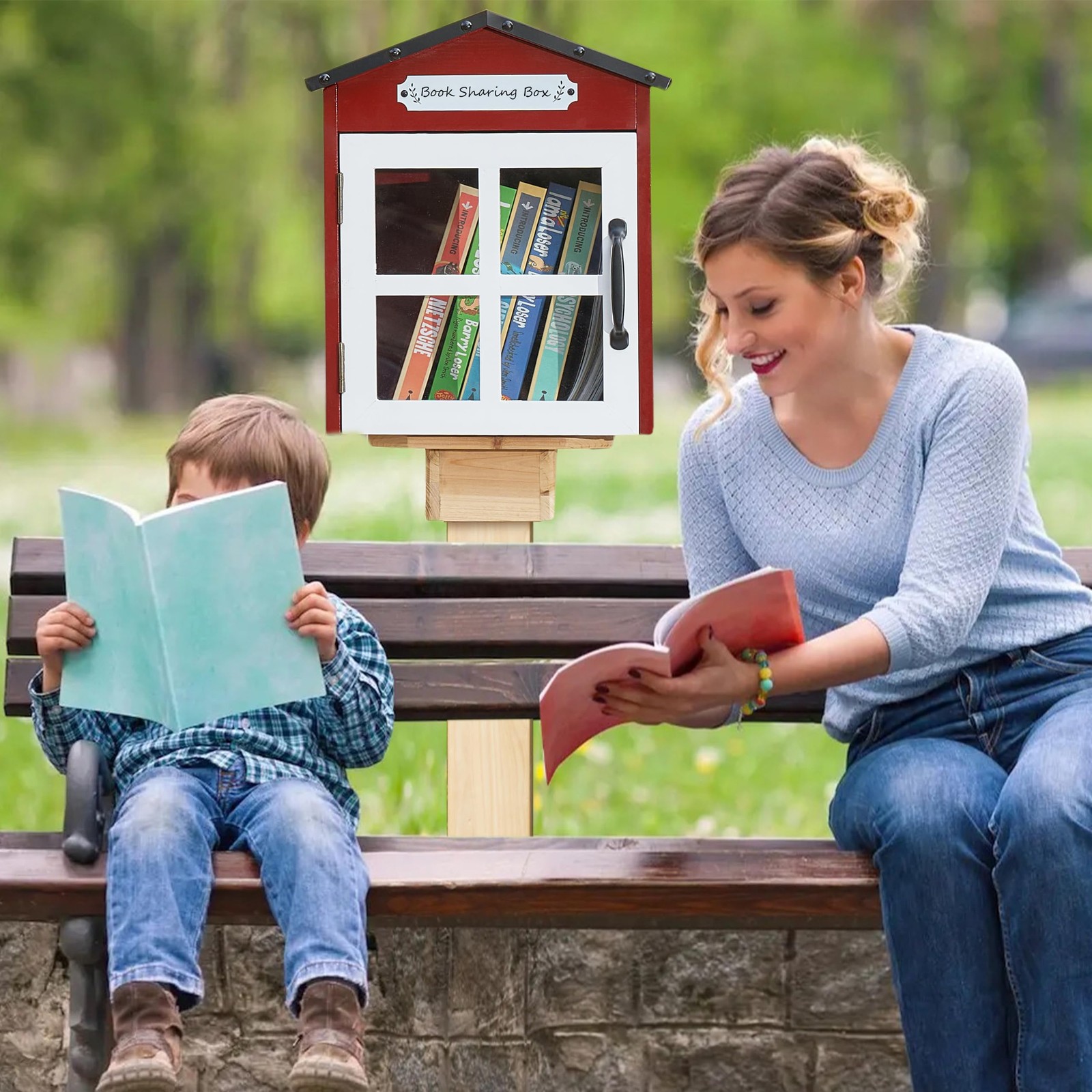 Little Library Box Outdoor: Natural Wood Free Library with Reinforced Waterpr...
