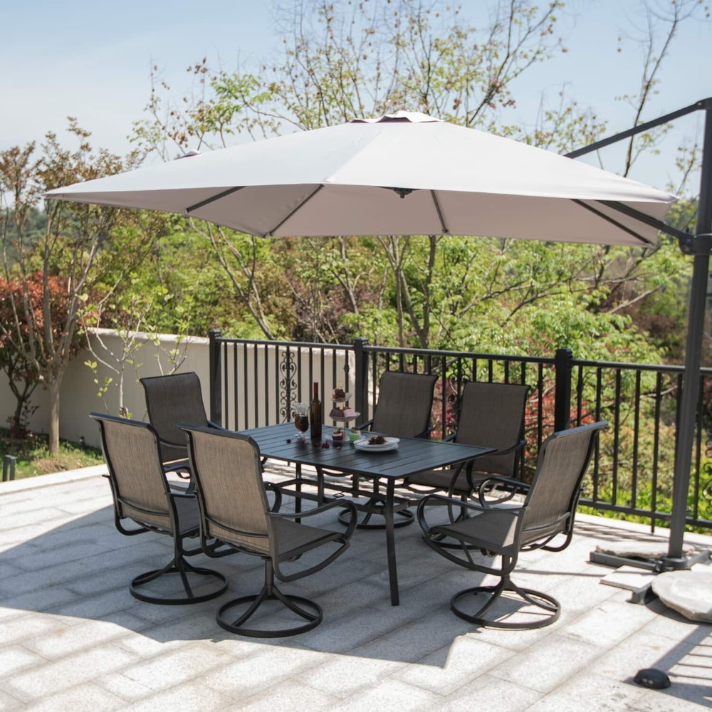 59inch Outdoor Dining Table Metal Rectangular Patio Dining Table w/Umbrella Hole