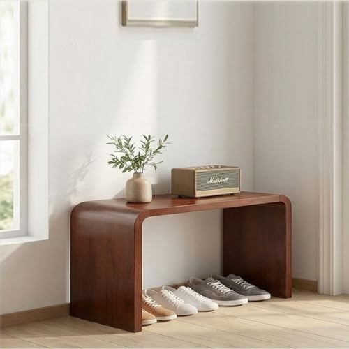 C Shaped End Table for Couch - Wooden Sofa Side Table, Slide Under Walnut