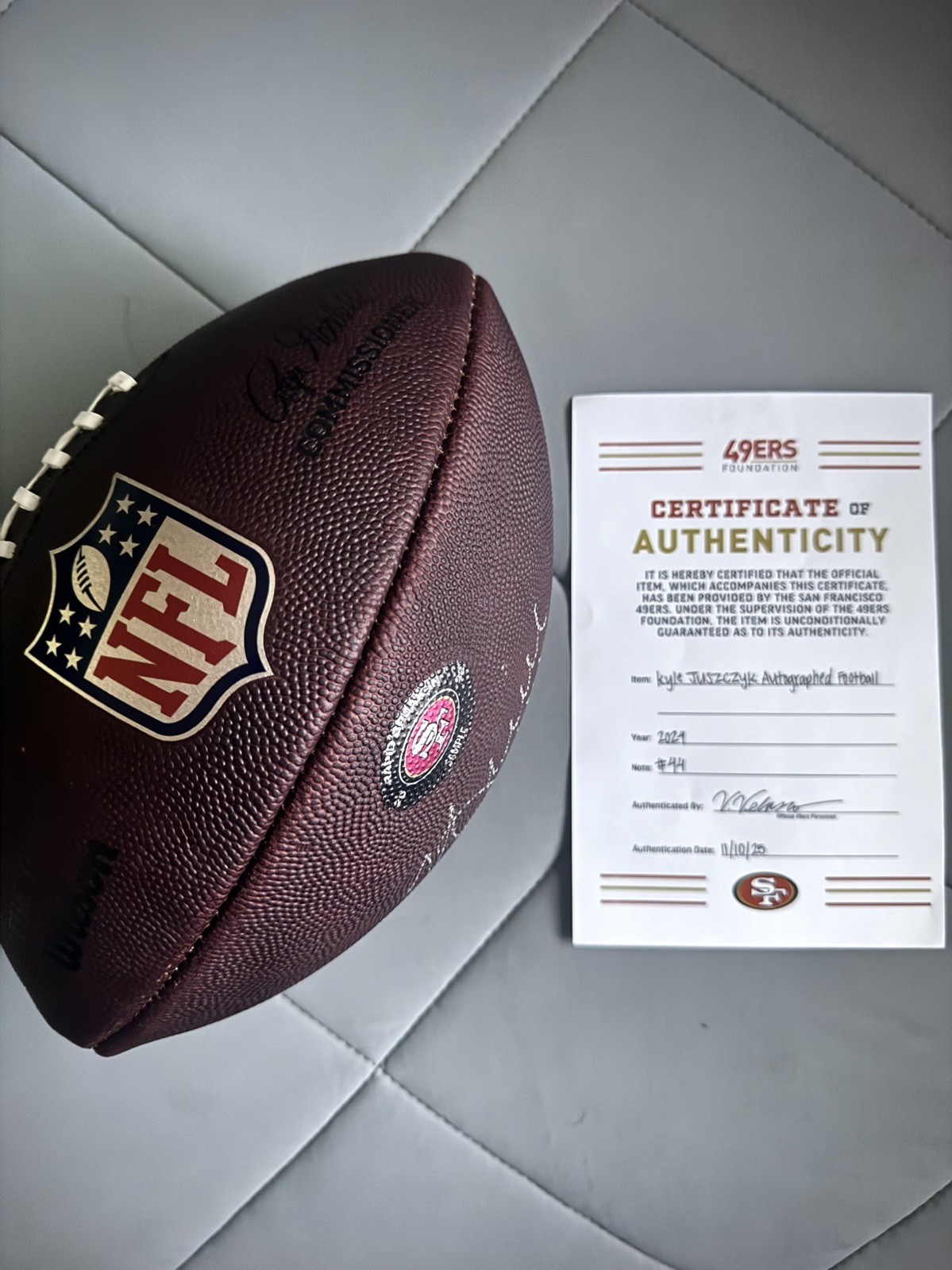 2023 San Francisco 49ers NFL  Duke Team Issued Prepped Sample Football Ball COA