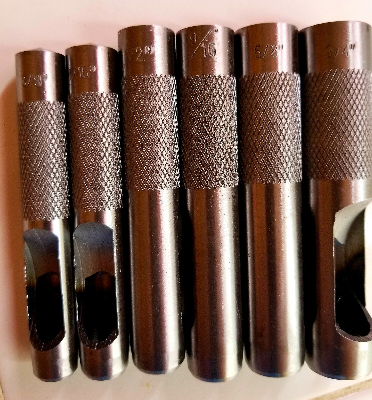 Leather Hollow Hole Punch 6pc Heavy Duty Set 3/8 7/16 1/2 9/16 5/8 3/4 Inch GS