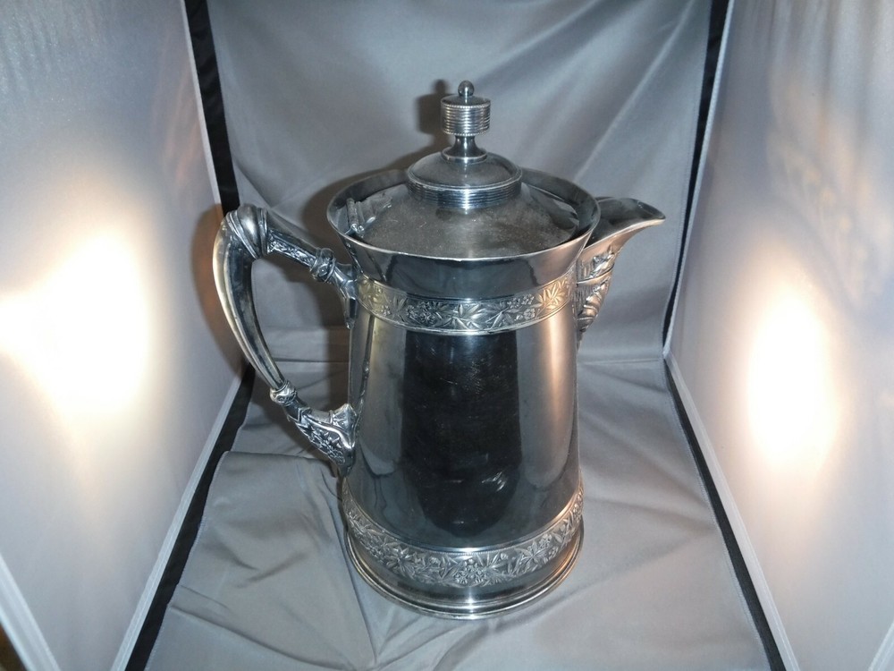 1800's Meriden Britannia Co. Silver Plated Porcelain Insert PITCHER - Stunning