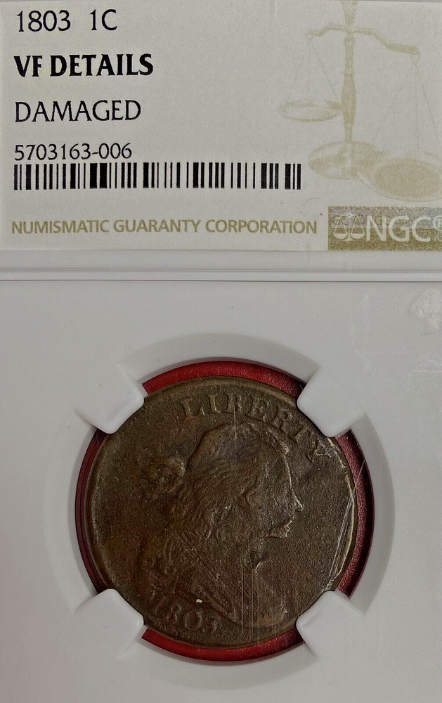 NGC-VF! 1803 LARGE CENT SMALL DATE LARGE FRACTION DAMAGE ROTATED REVERSE ERROR!