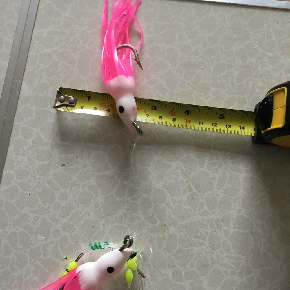 Cod Pollock 3 Hook Flapper Rig 8/0Hooks White Head Pink Muppet 6” Lures