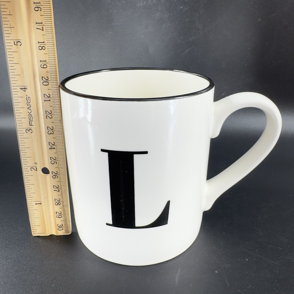 Threshold Monogram Initial L Coffee Mug Cup Ceramic White Black Black Lines 16oz