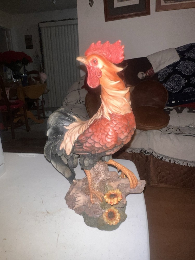 Vintage Hand painted Solid Ceramic Standing Rooster 13” Tall