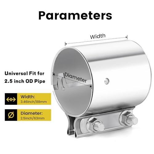 Exhaust Clamp Butt Joint 304 Stainless Steel Band Clamp Sleeve Couple 2.5 inch