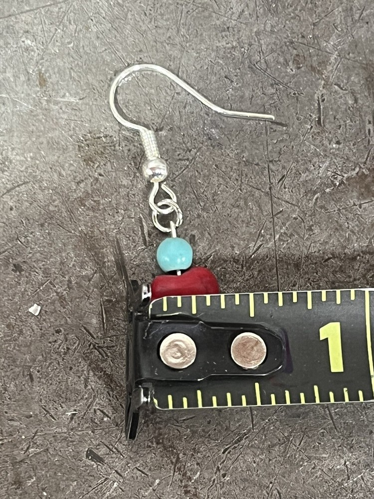 Red Boho Dangle Beaded Earrings NWOT Handmade