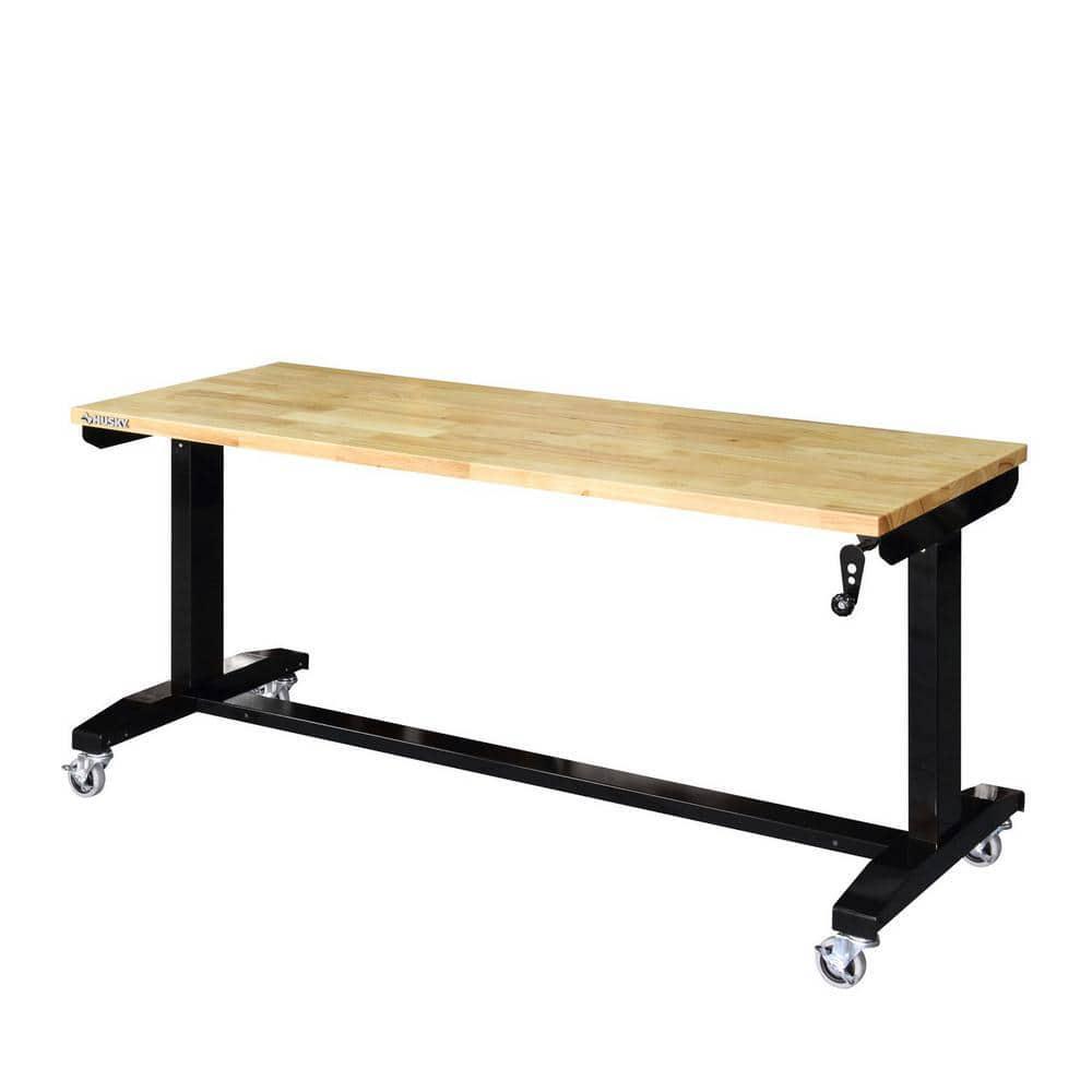 Workbench Table 62 in. W x 24 in. D Adjustable Height Solid Wood Top Black