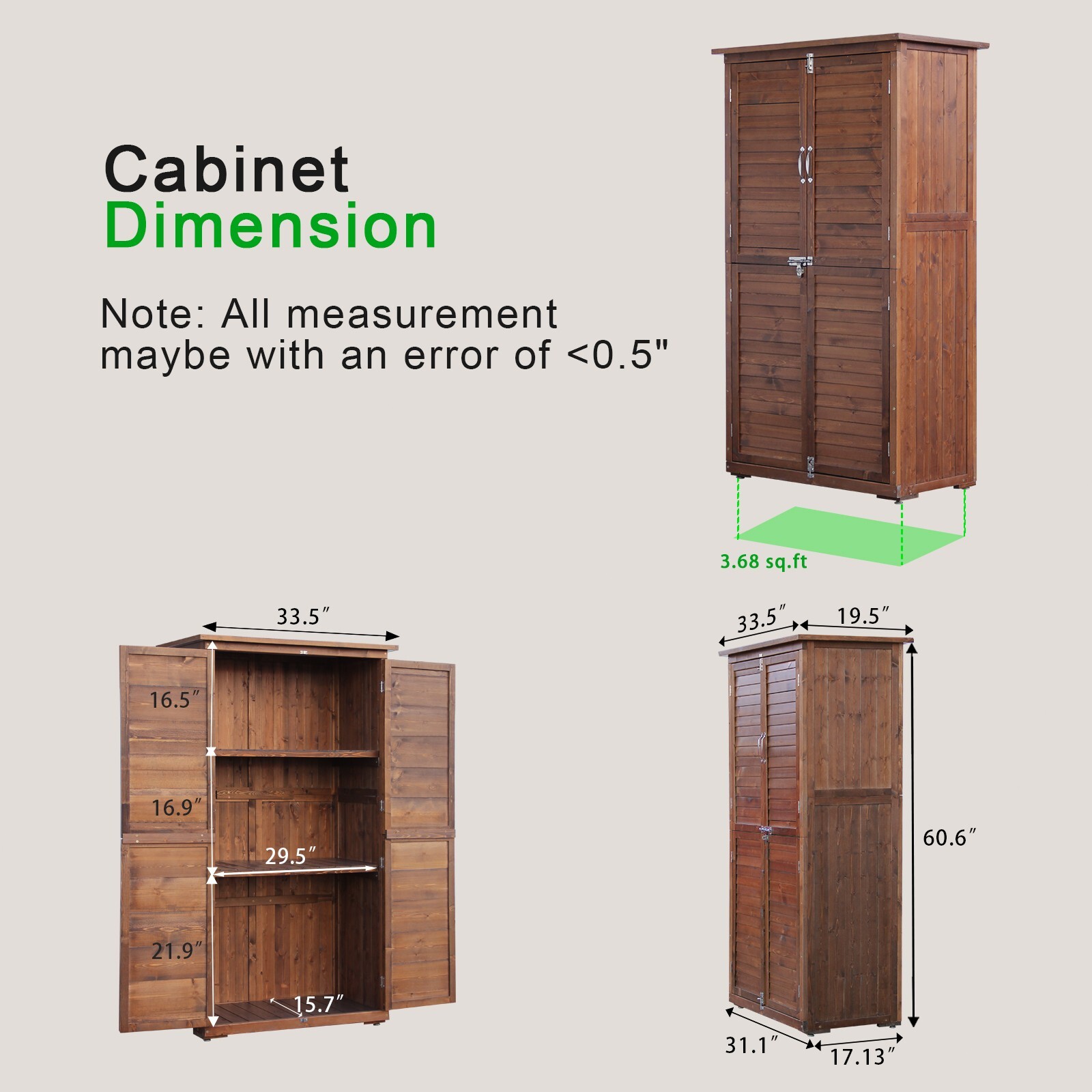Outdoor Wooden Storage Cabinet with Waterproof PVC Roof