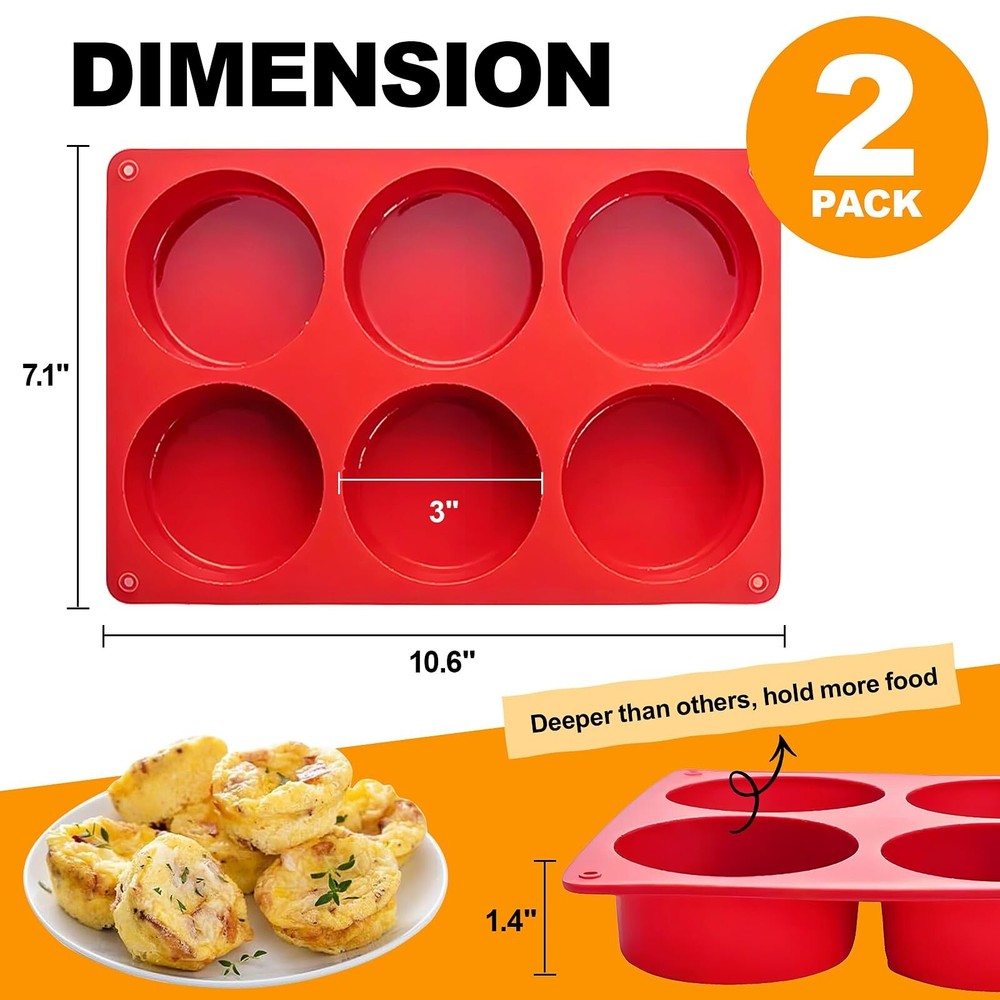 Silicone Egg Bite Molds, 2 Pack Silicone Egg Molds Frittata Pan, Deep 3 Inch ...