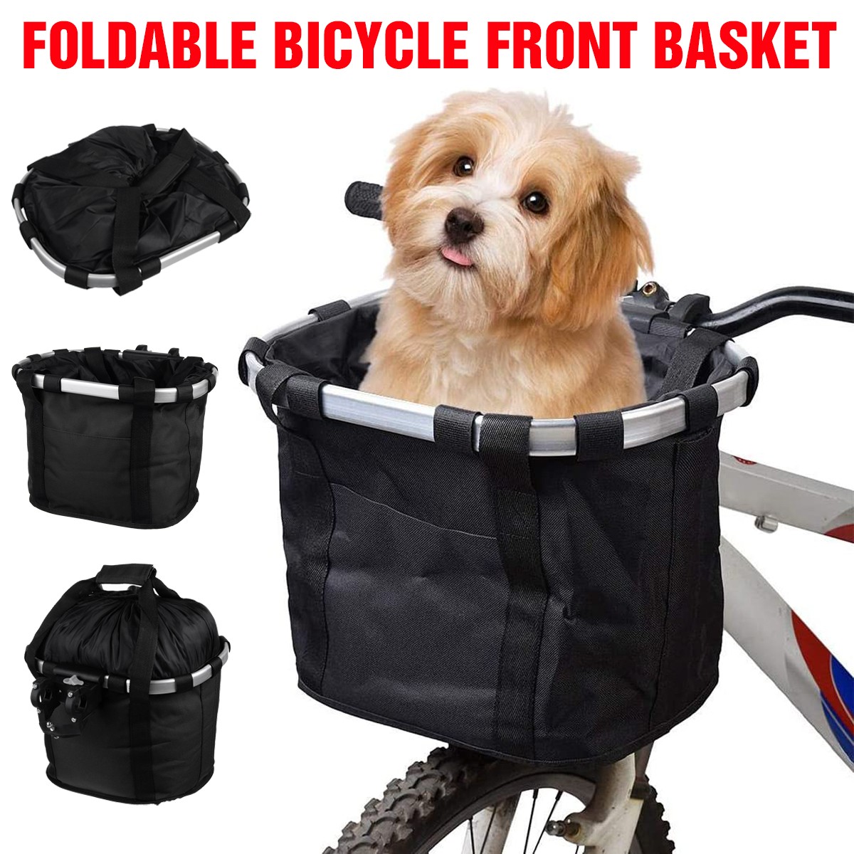 Bicycle Basket Folding Bike Front Handlebar Carrier Storage Bag Large Capacity