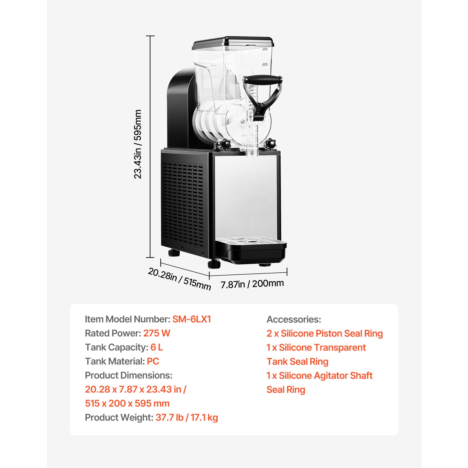 Uimoso 6L/1.6 GAL Frozen Beverage Machine with Single Tank for Slushies