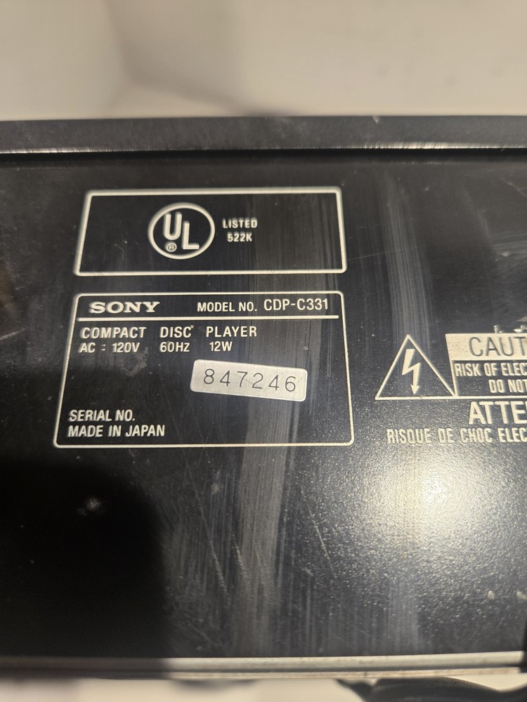 EXCELLENT Sony CDP-C331 Compact 5 Disk CD Changer Player. Tested and Working.