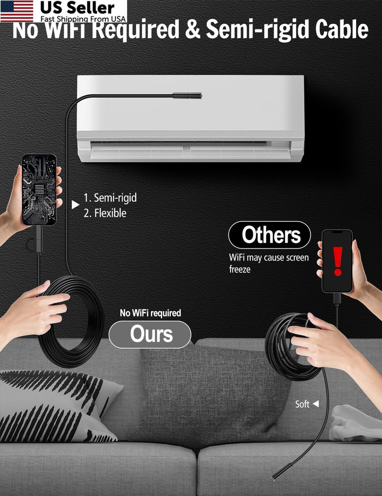 Endoscope Camera with Light, 1920P HD Borescope 8 Adjustable LED black