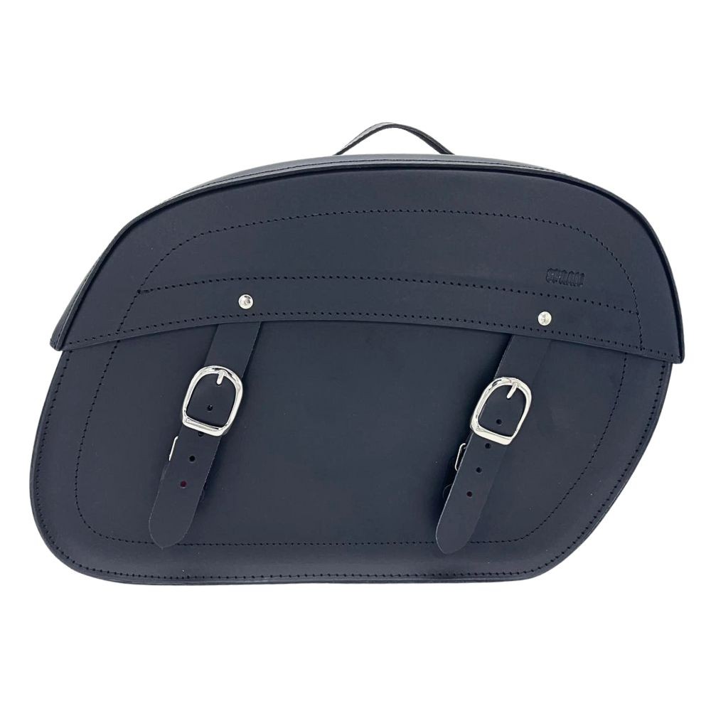 RIGHT Black Leather Side Bag with Quick Release System Click-Fix 20lt