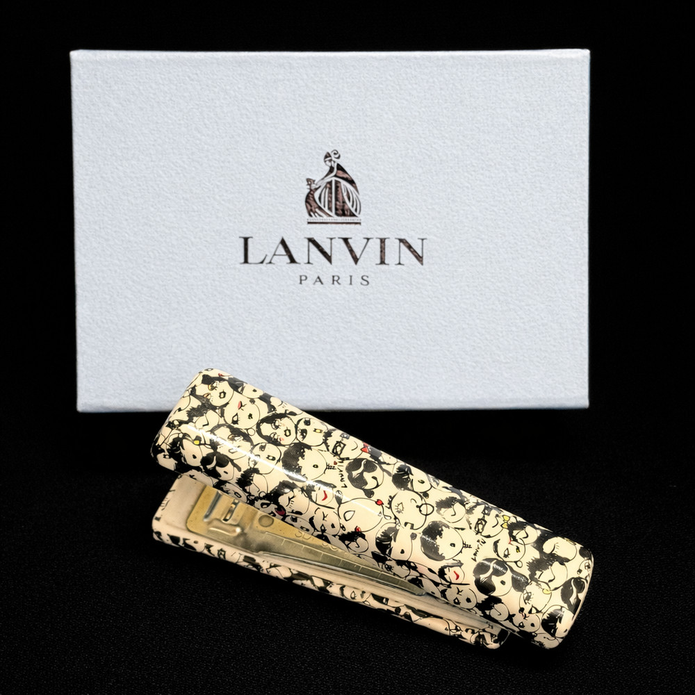 Lanvin Paris Mini Stapler Faces Pattern Designer Luxury Desk Accessory w/ Box