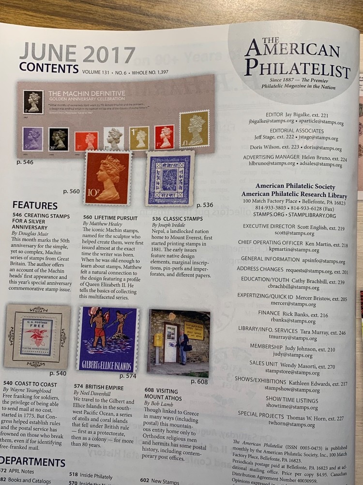American Philatelist Magazine 2017, June