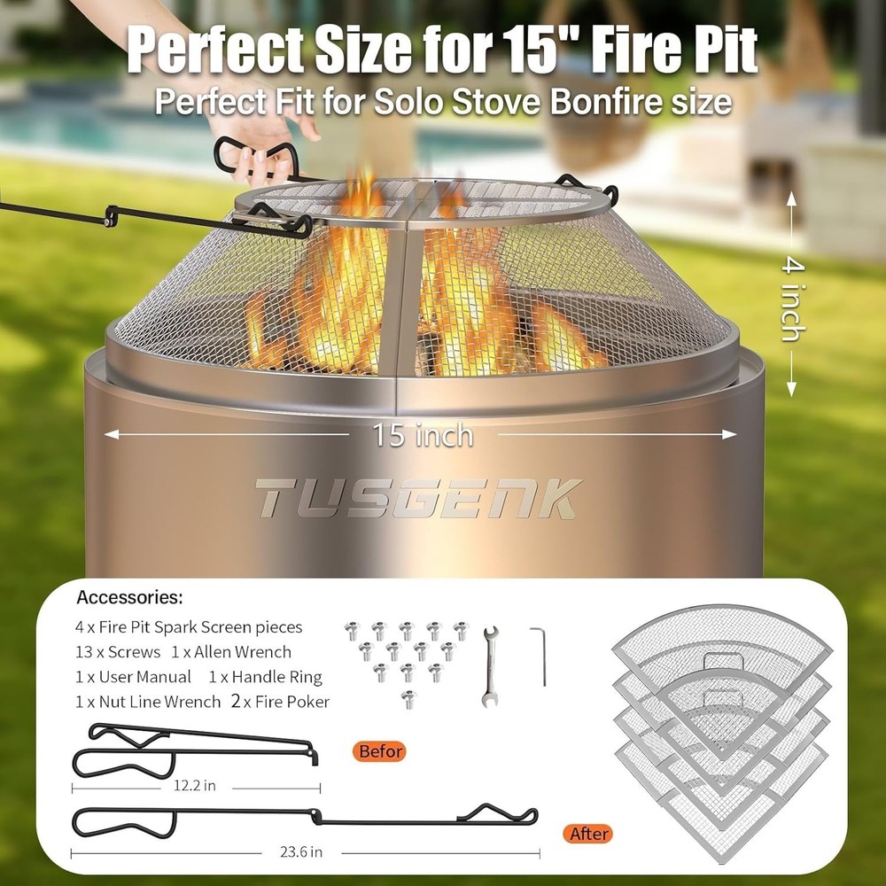 Fire Pit Spark Screen for Solo Stove Range Accessories, 15 Inch Range Shield ...