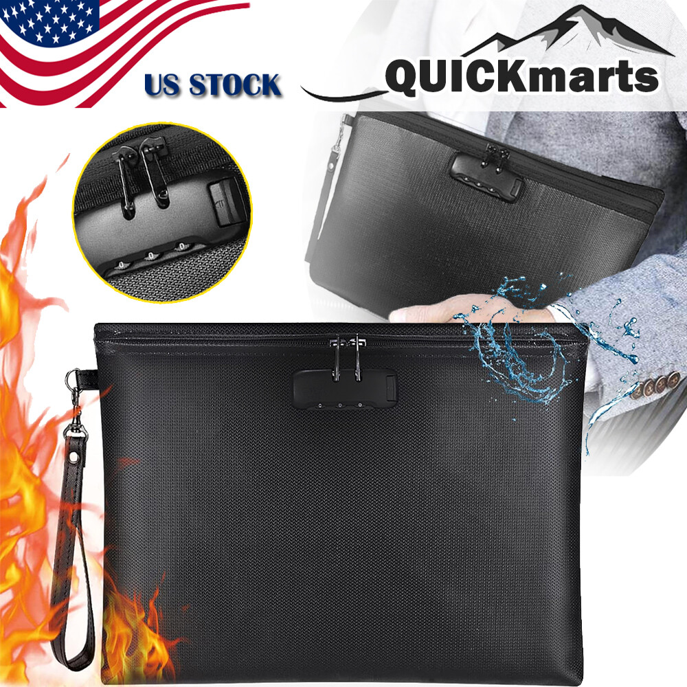 Fireproof Document Bag Waterproof Secure Zipper Closure Money Pouch with Lock