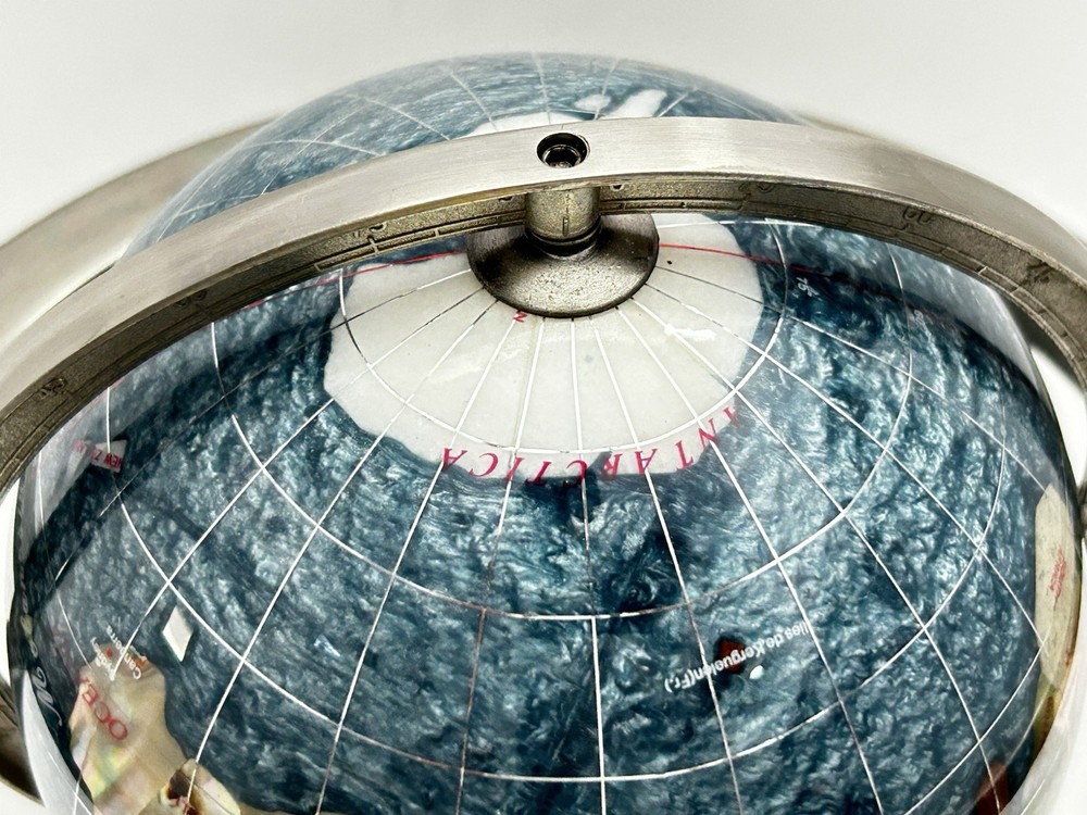 Blue Table Top Gemstone World Globe Silver Tripod