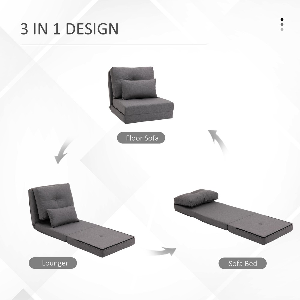 2-in-1 Floor Lazy Sofa with 5 Position Adjustable Backrest, Dark Gray