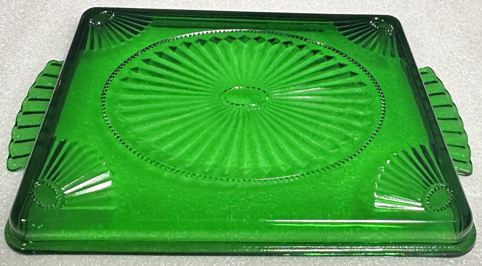 AVON Vintage EMERALD ACCENT Glass Decanter Set with Tray & 4 Glasses + Boxes 80s