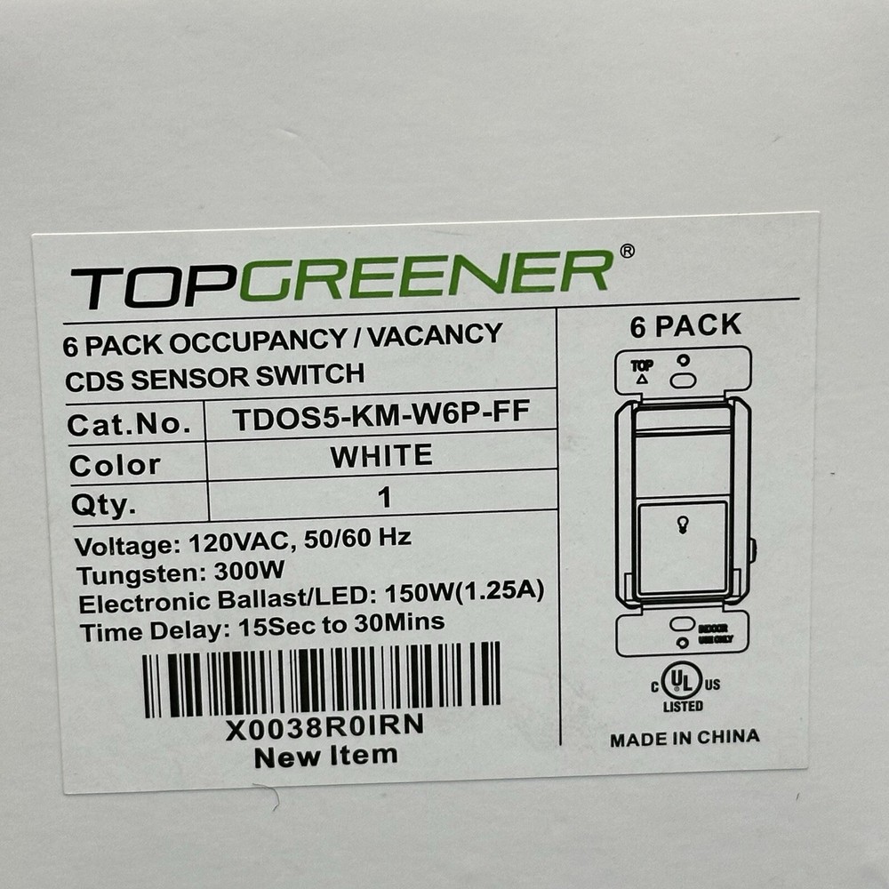 TOPGREENER 6 pack TDOS5-KM-W6P-FF Occupancy / Vacancy Motion Sensor Light Switch