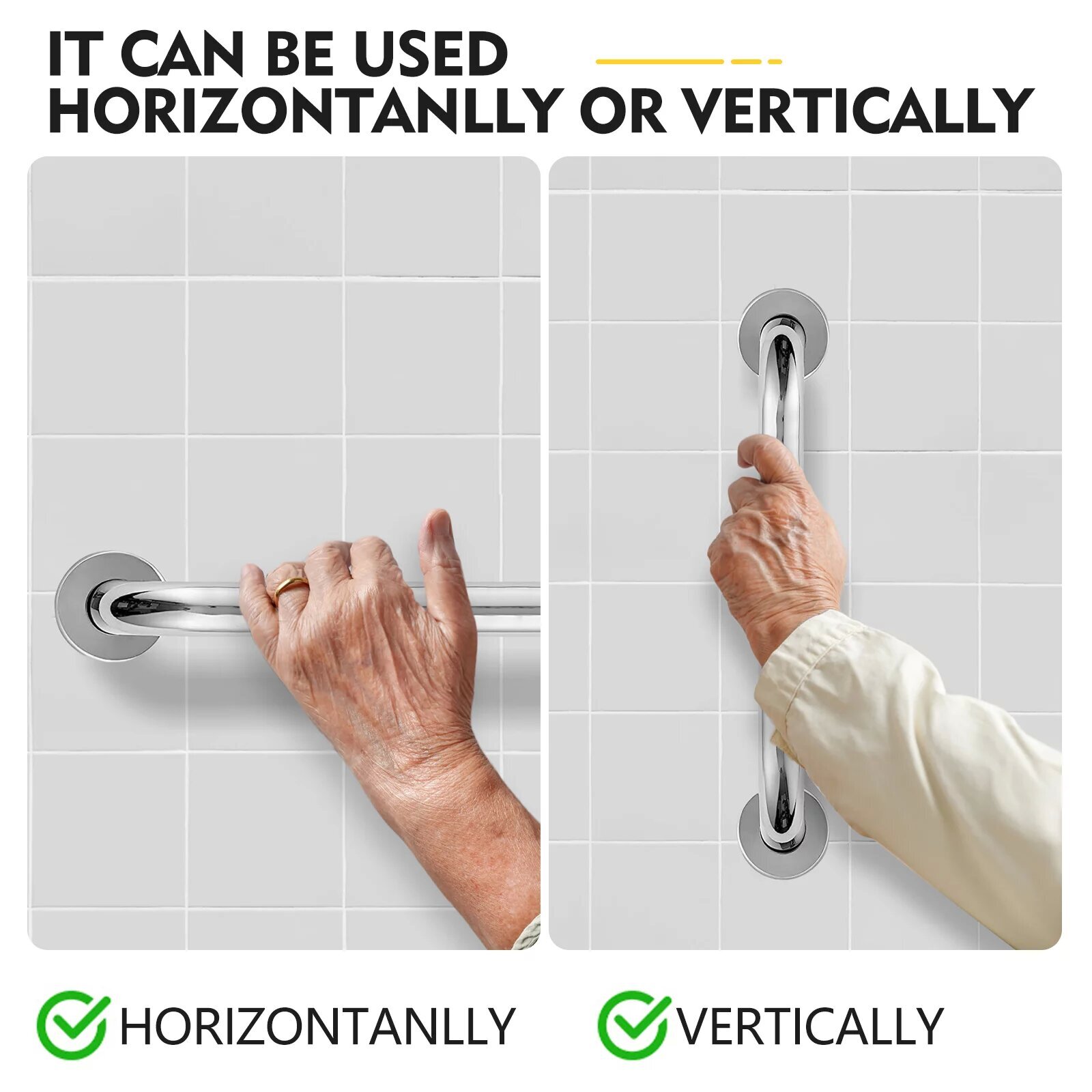 2 Pack Stainless Steel Shower Grab Bar Bathroom Safety Shower Handle for Elderly