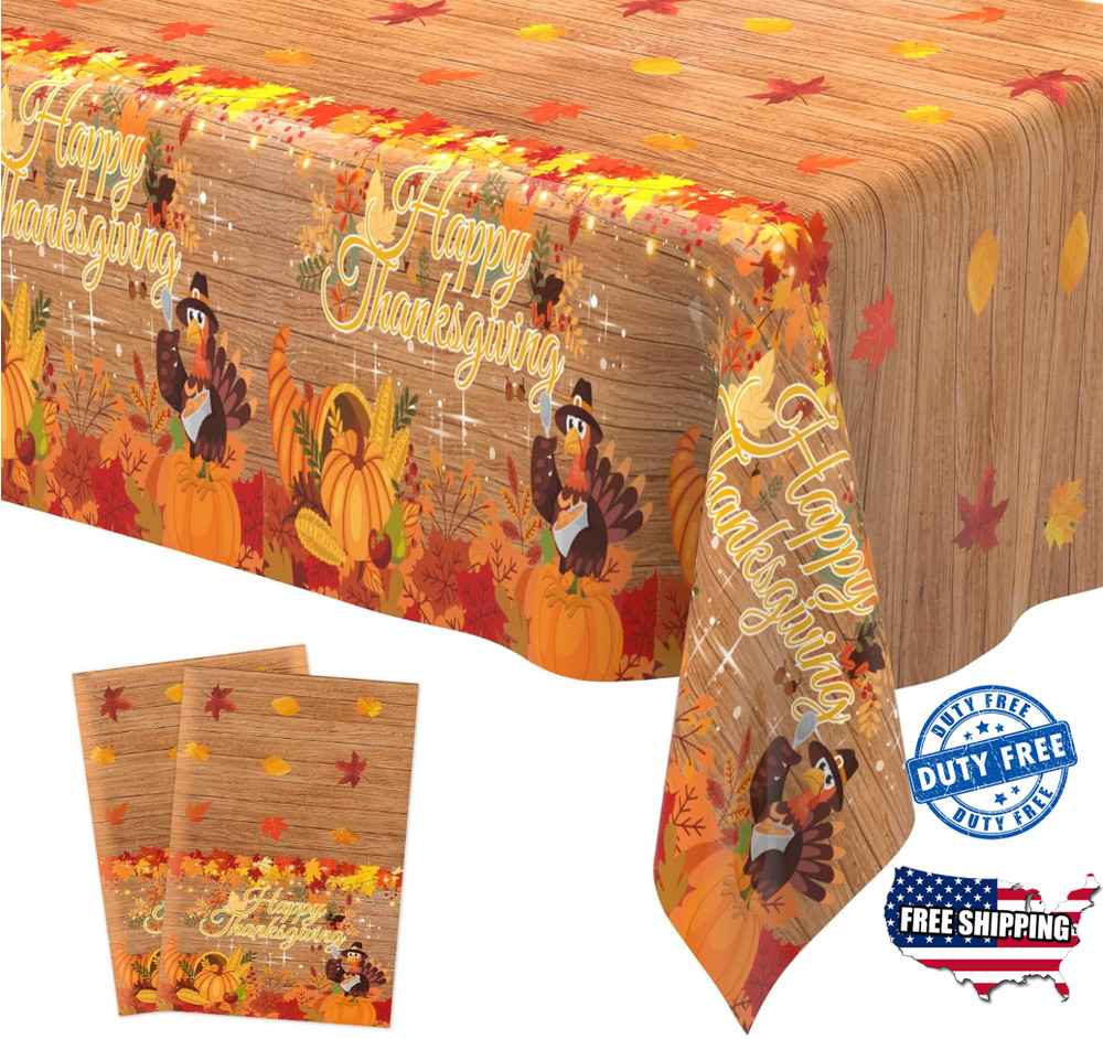 Disposable Thanksgiving Plastic Tablecloth – 2 Pack Rectangular, Fast USA Ship