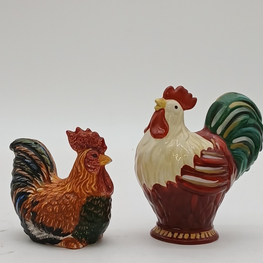 Hen & Rooster Hand Painted Ceramic Pair