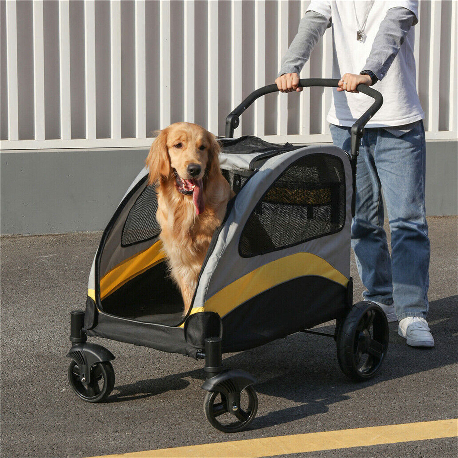 XXL Heavy Duty Dog Stroller Double Door Pet Trolley Carrier Cart Foldable Jogger