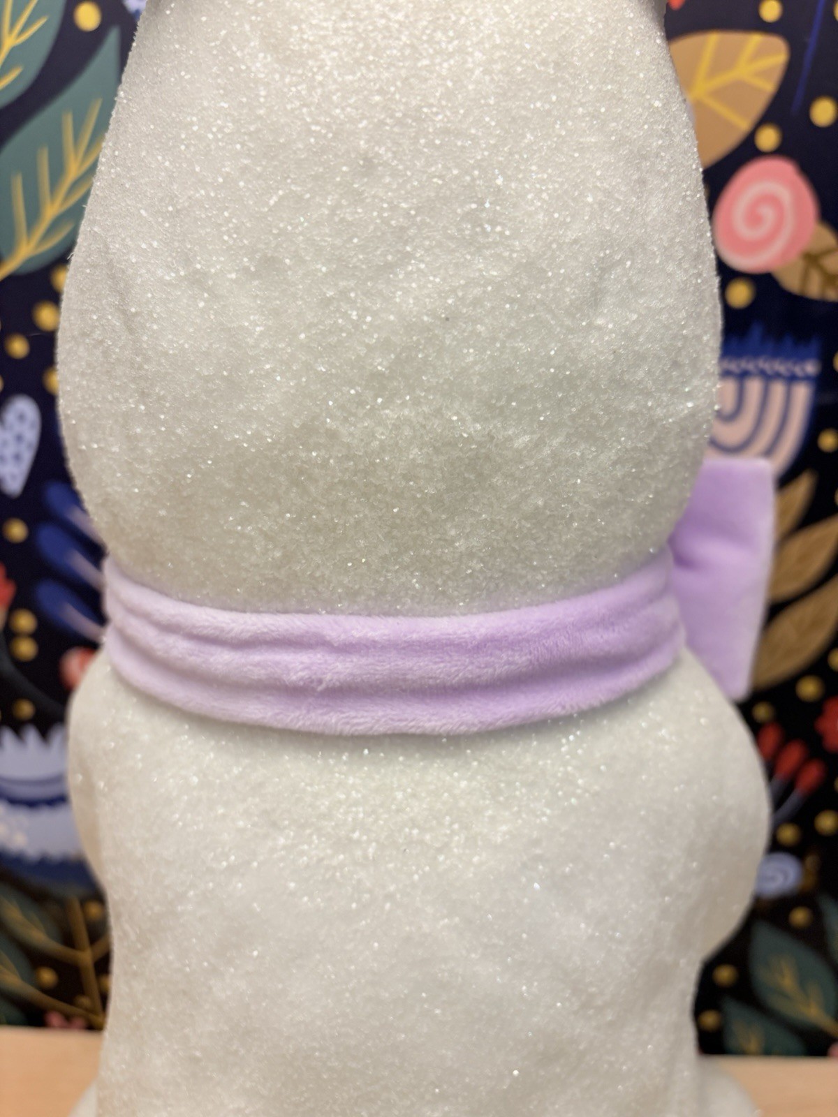 Large 25” Blow Mold Bunny Rabbit W/ Velvet Lavender Ribbon And Glitter Coating