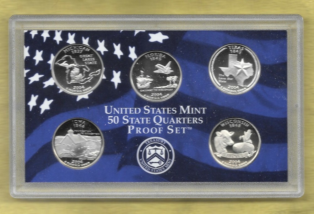 2004 Proof Set State Quarters S 25c MI FL TX IA WI w/ COA