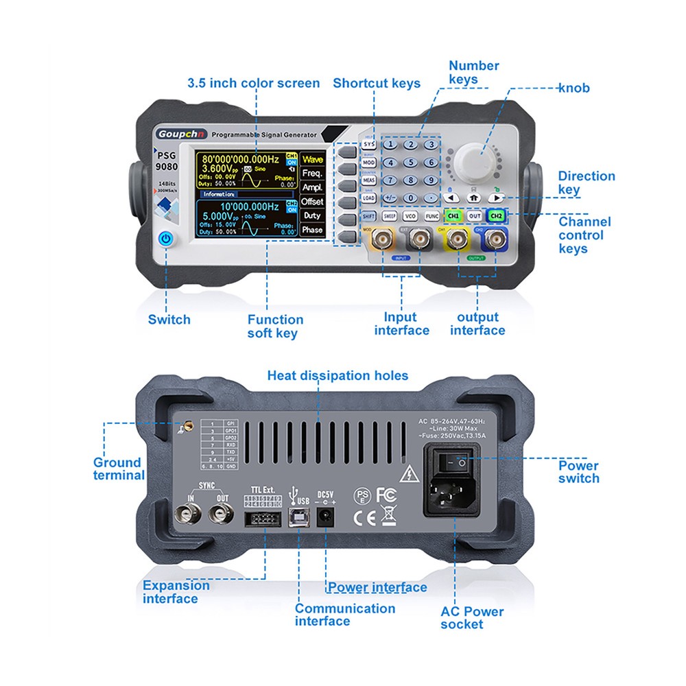 Programmable Signal Generator Dual Channel Arbitrary Waveform Frequency 60/80MHz