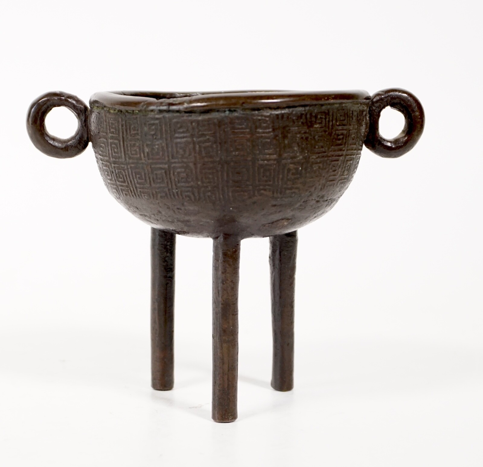 Antique Ming Dinasty DING Bronze Censer - tripod incense burner with loop handle