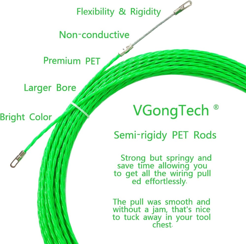 30M 100ft Fish Tape Cable Puller Kit Through Wall Wire Guide Device 4mm PET E
