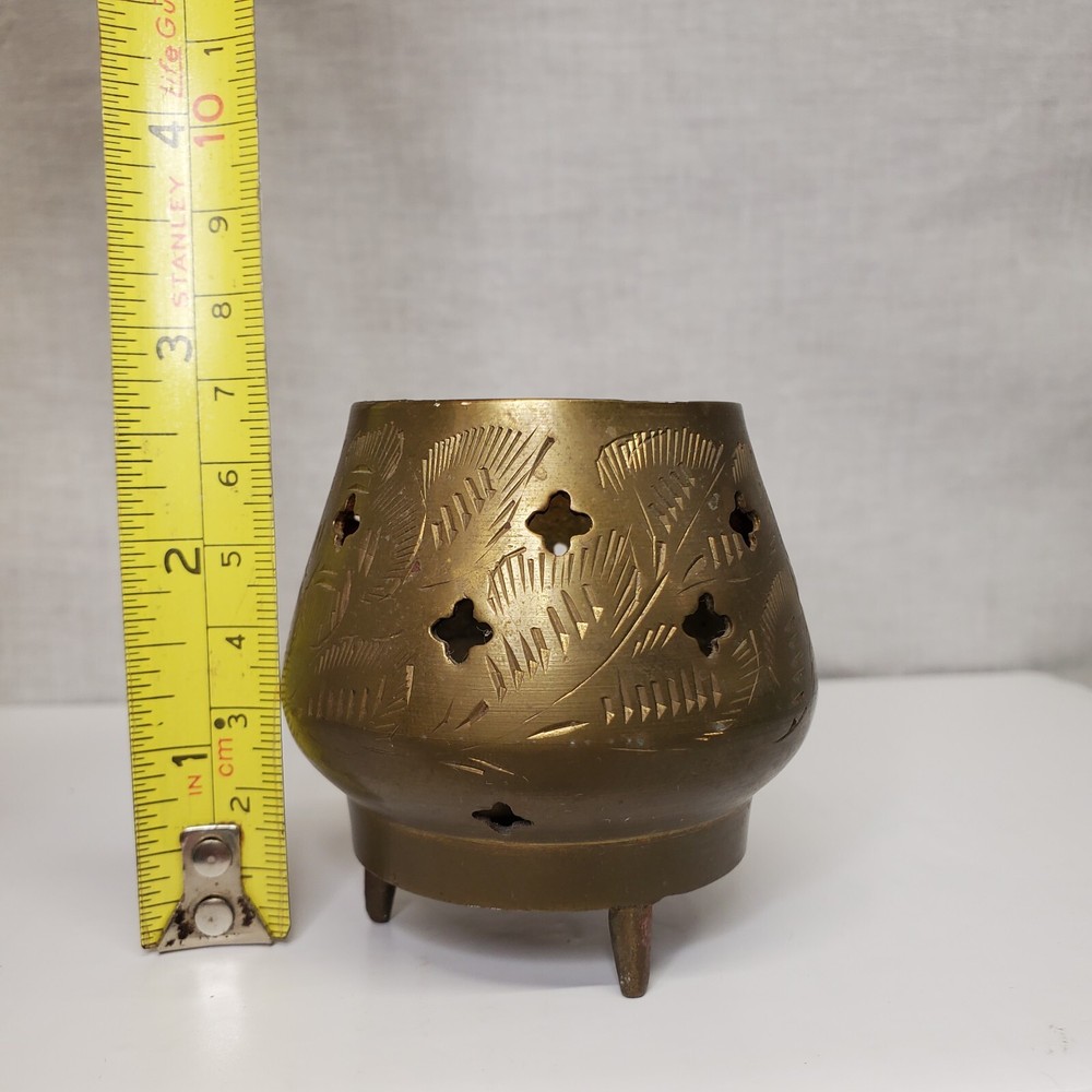 Solid Brass 3" INCENSE BURNER Etched on 3 Feet