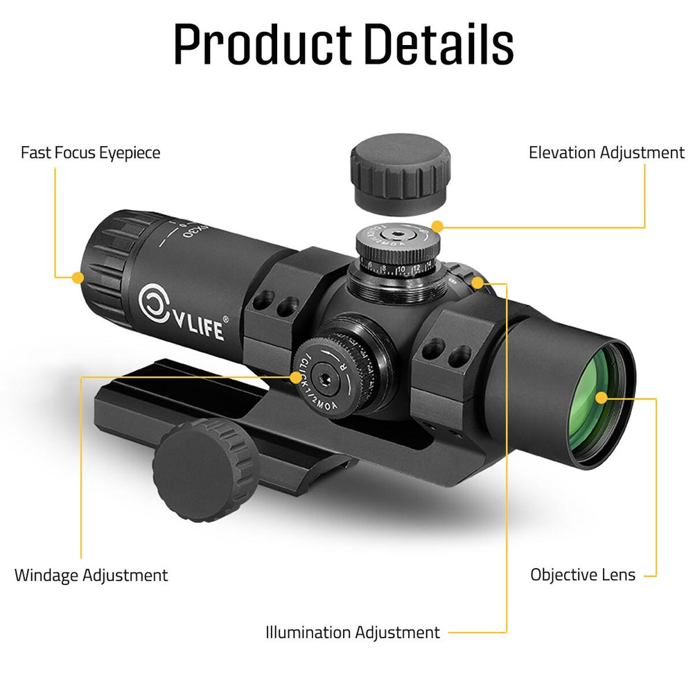 Compact 4x30 Rifle Scope Illuminated Customized-Dot Reticle w/ 30mm Offset Mount