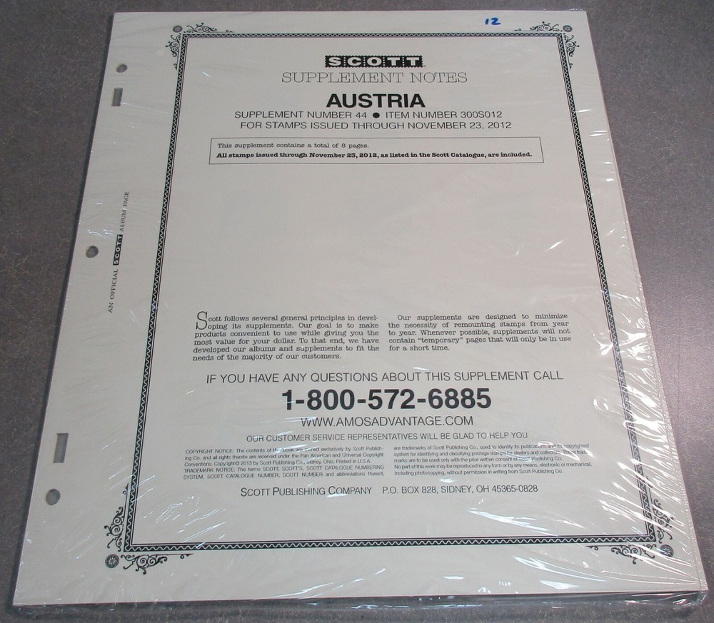 "SCOTT" AUSTRIA SUPPLEMENT #44 2012 W/FREE SHIPPING!!