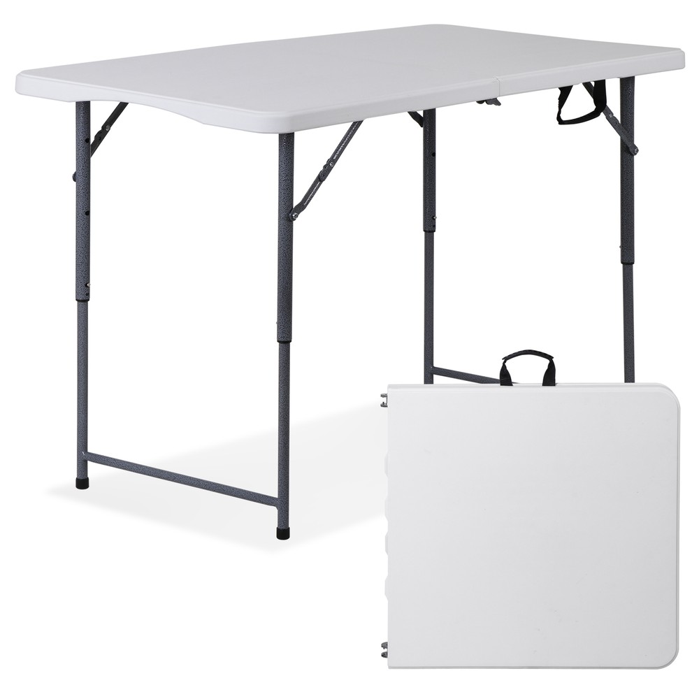 Plastic Folding Utility Table 4ft Portable Table Foldable Legs Adjustable Height
