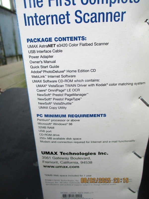 UMAX ASTRA NET E3420 FIRST COMPLETE INTERNET SCANNER--NEW IN BOX!!!!!!
