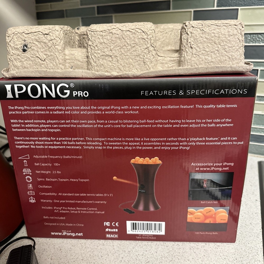 iPONG Pro JOOLA Table Tennis Robot, Tested & Working, RED, Training & Practice