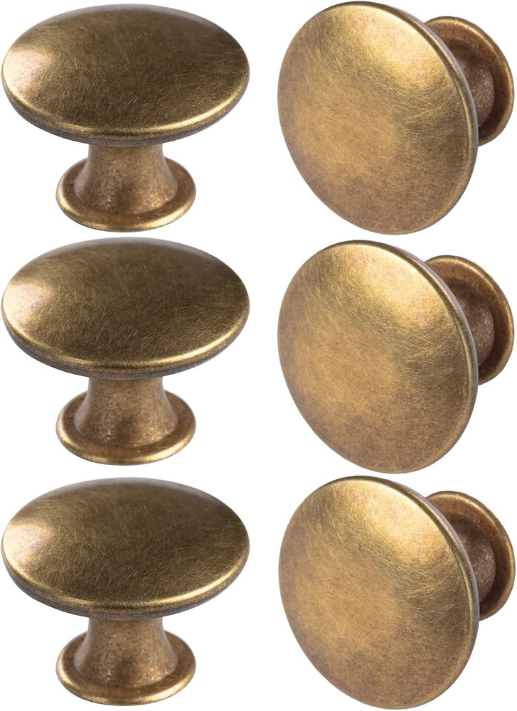 6 Pack Brass round Antique Brass Kitchen Cabinet Knobs Cupboard Door Knobs Drawe