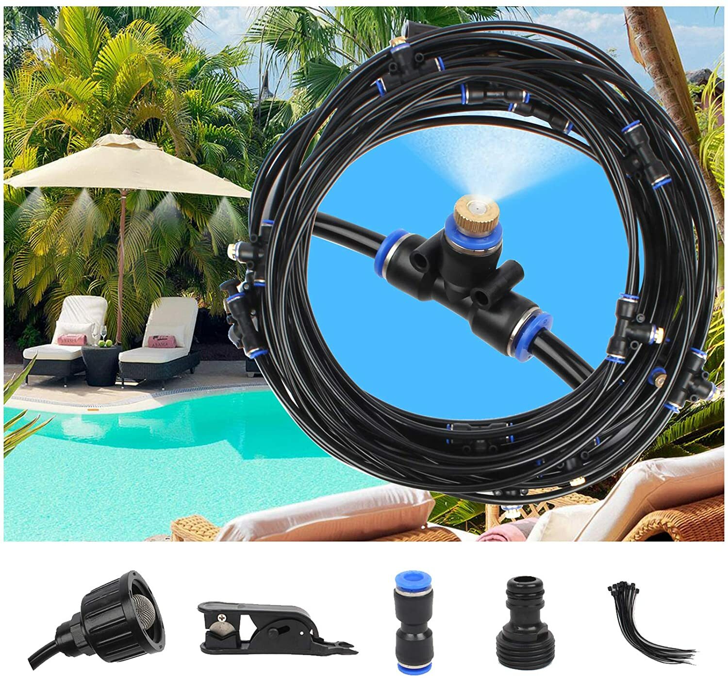 20Ft Misting Cooling System Patio Garden Mister Nozzle Irrigation Water Outdoor